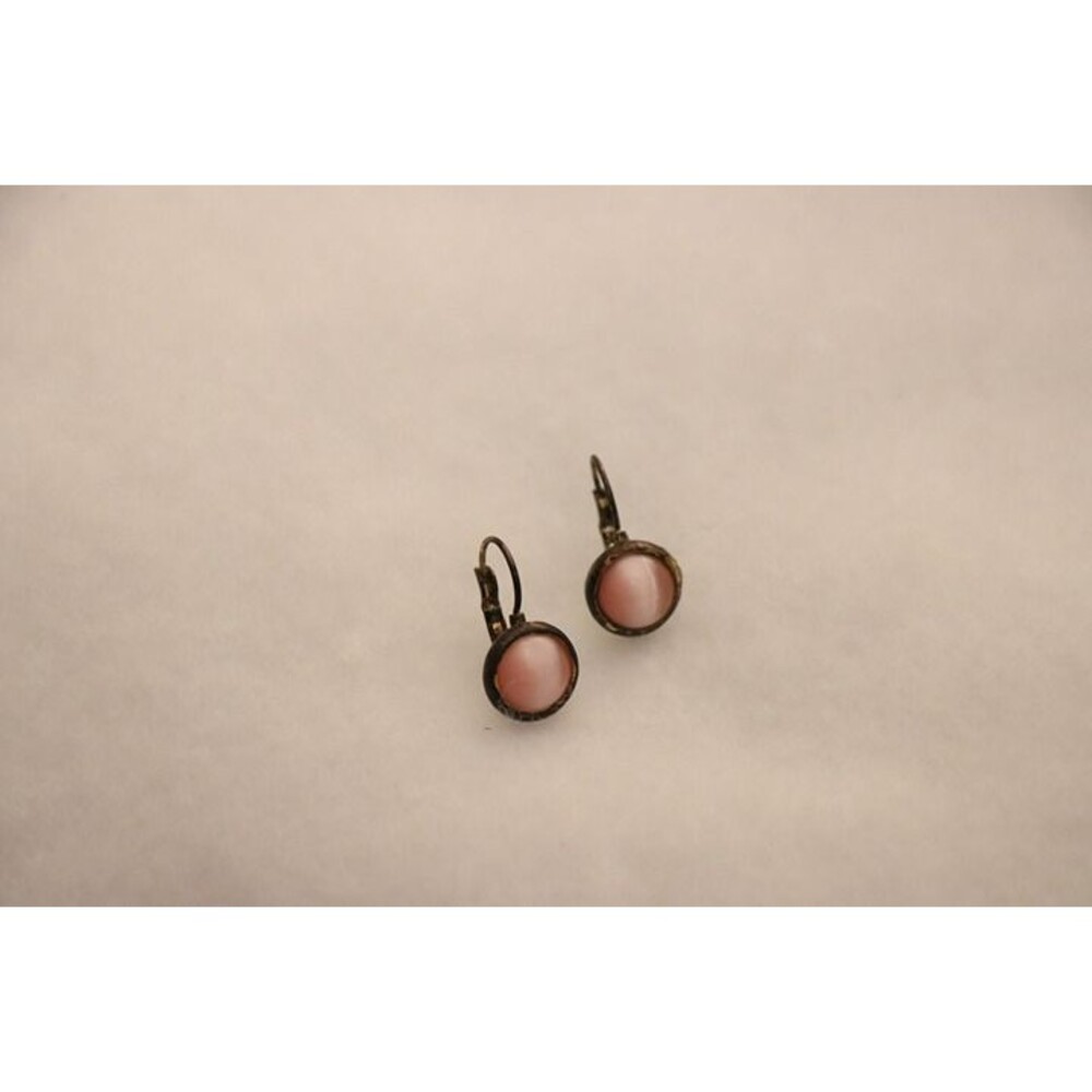 Domed round pink cat eye vintage drop earrings